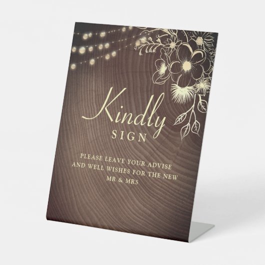 Rustic Wood Wedding Guest Book Sign Sockelschild (Vorderseite)