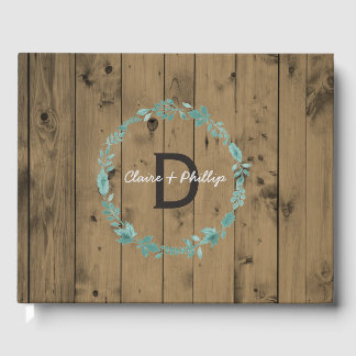 Rustic Wood Wedding Monogram | Botanischer Kranz Gästebuch