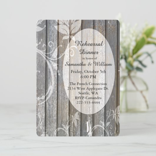 Rustic Wood Wedding Probe Dinner Einladung (Stehend Vorderseite)