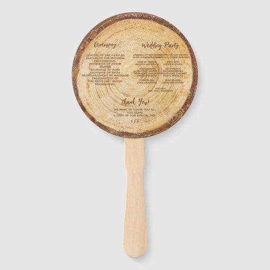 Rustic Wood Wedding Program Brown Handwriting Fächer (Rückseite)