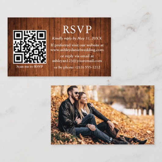 Rustic Wood Wedding QR Foto UAWG Begleitkarte (Vorne/Hinten)