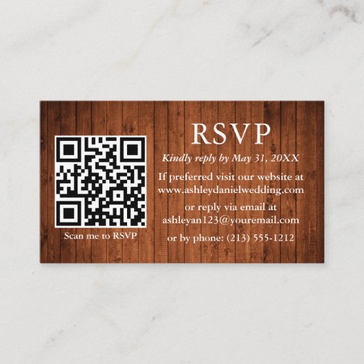 Rustic Wood Wedding QR UAWG Begleitkarte (Vorderseite)