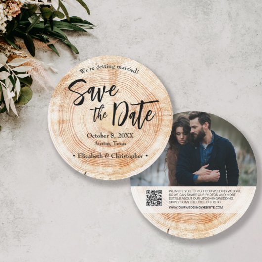 Rustic Wood Wedding Save the Date Foto Website Einladung