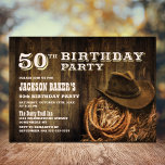 Rustic Wood Western 50. Geburtstagsparty Einladung<br><div class="desc">Lade deine Freunde und Lieben zu deiner 50. Geburtstagsfeier mit diesem rustikalen Holz Western ein.</div>
