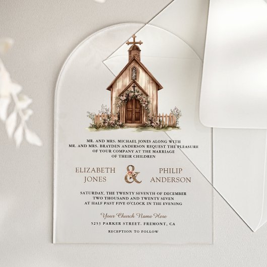 Rustic Wood Western Chapel Wedding Acryleinladungen