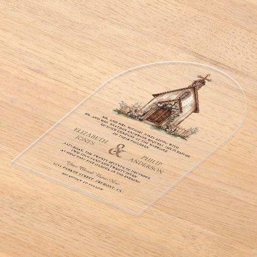 Rustic Wood Western Chapel Wedding Acryleinladungen (Ablage )