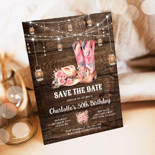 Rustic Wood Western Save the Date Cowgirl Birthday Einladung