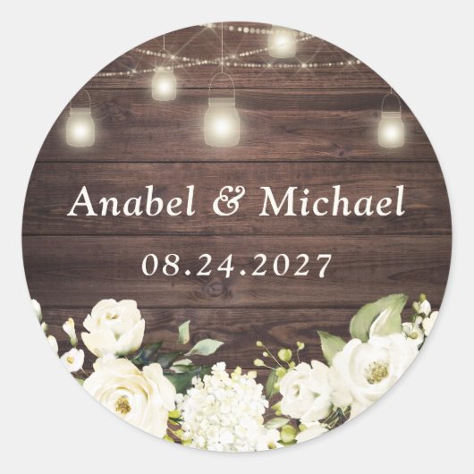 Rustic Wood White Blume Mason Jar Sticker (Vorderseite)