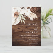 Rustic Wood White Boho Blume Hochzeit Einladung (Stehend Vorderseite)