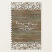 Rustic Wood White Girly Lace Hochzeitsplaner Planer (Vorderseite)