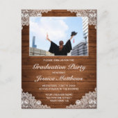 Rustic Wood White Lace Abschluss Foto Einladung Postkarte (Vorderseite)
