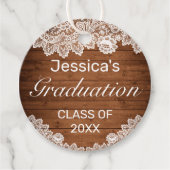 Rustic Wood & White Lace Abschluss Vielen Dank Geschenkanhänger (Vorderseite)