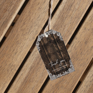 Rustic Wood White Lace Danke Gastgeschenk Hochzeit Geschenkanhänger