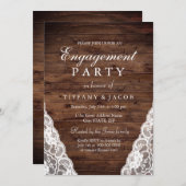Rustic Wood White Lace Engagement Party einladen Einladung (Vorne/Hinten)