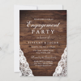 Rustic Wood White Lace Engagement Party einladen Einladung