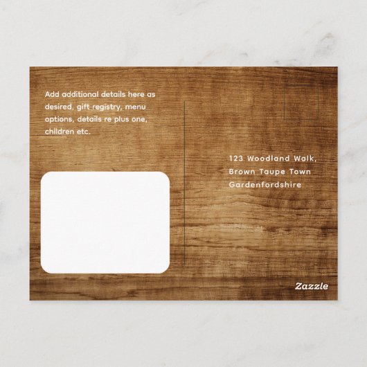 Rustic Wood White Lace Wedding RSVP - Matching Set Postkarte (Rückseite)