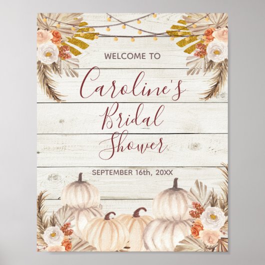 Rustic Wood White Pumpkin Brautparty Willkommen Poster (Vorne)