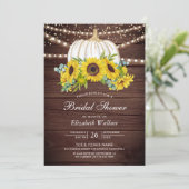 Rustic Wood White Pumpkin Sonnenblumen Brautparty Einladung (Stehend Vorderseite)