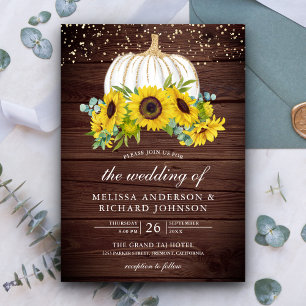 Rustic Wood White Pumpkin Sonnenblumen Hochzeit im Einladung