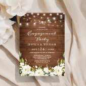 Rustic Wood White Roses Hydrangea Engagement Party Einladung