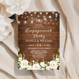 Rustic Wood White Roses Hydrangea Engagement Party Einladung