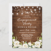 Rustic Wood White Roses Hydrangea Engagement Party Einladung (Vorderseite)