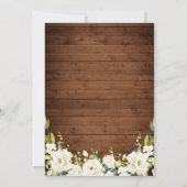 Rustic Wood White Roses Hydrangea Probe Dinner Einladung (Rückseite)