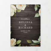 Rustic Wood White Roses Mason Jar QR Code Hochzeit Dreifach Gefaltete Einladung (Cover)