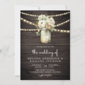 Rustic Wood White Roses Mason Jar QR Code Hochzeit Einladung (Vorderseite)