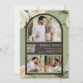 Rustic Wood White Roses Mason Jar QR Code Hochzeit Einladung (Rückseite)