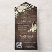 Rustic Wood White Roses Wedding QR Code All In One Einladung (Innen Boden)