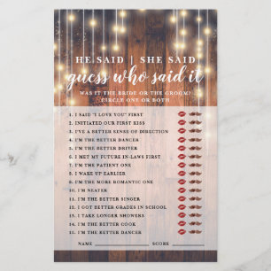 Rustic Wood Who Said It Brautparty Games