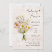 Rustic Wood Wildblume Bouquet Boho Foto Wedding Einladung (Vorderseite)