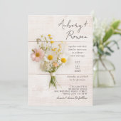 Rustic Wood Wildblume Bouquet Boho Foto Wedding Einladung (Stehend Vorderseite)