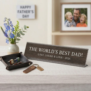 Rustic Wood World's Best Dad Maßgeschneidert  Schreibtischnamensplakette