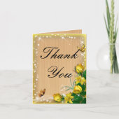 Rustic Wood Yellow Floral Butterfly Danke Karte (Vorderseite)