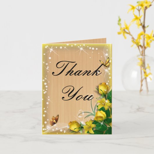 Rustic Wood Yellow Floral Butterfly Danke Karte (Gelbe Blume)