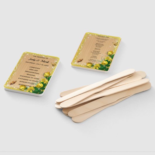 Rustic Wood Yellow Floral Butterfly Program Fächer (Non-assembled)
