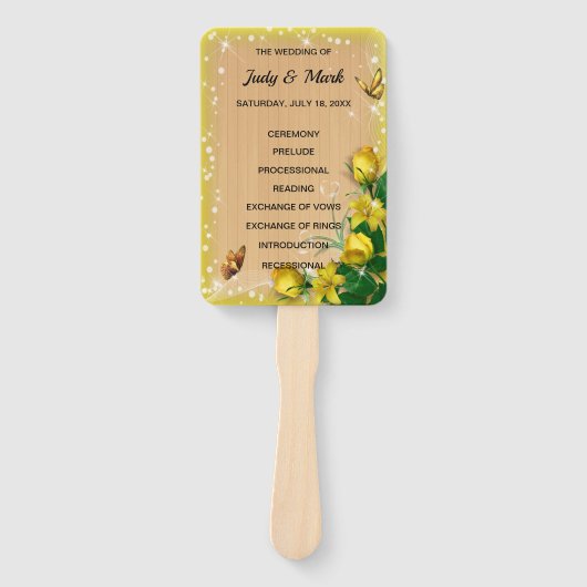 Rustic Wood Yellow Floral Butterfly Program Fächer (Vorderseite)