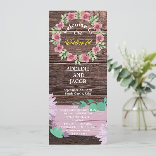 Rustic Wooden Blumenzettel Einladung (Stehend Vorderseite)