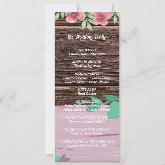 Rustic Wooden Blumenzettel Einladung (Rückseite)