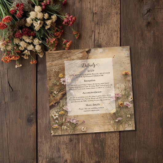 Rustic Wooden Bohemian Floral Wedding  Begleitkarte