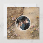 Rustic Wooden Bohemian Floral Wedding photo Dankeskarte (Rückseite)