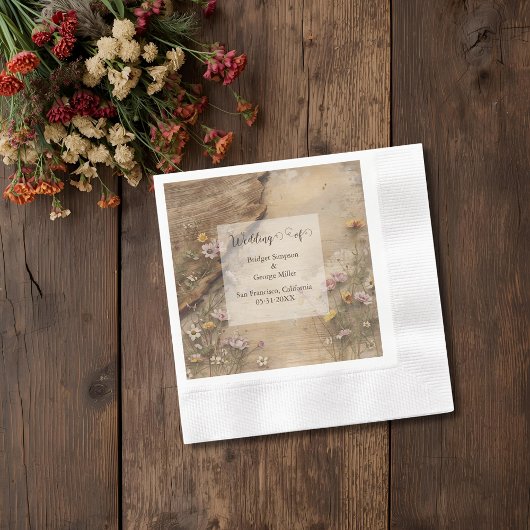 Rustic Wooden Bohemian Floral Wedding Serviette