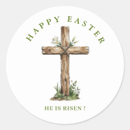 Rustic Wooden cross  He is Risen Label / Seal Runder Aufkleber