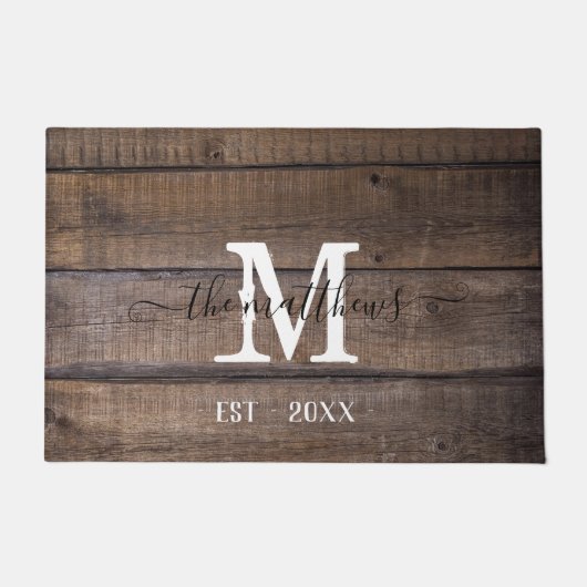 Rustic Wooden Muster Monogram Script Name Custom Fußmatte (Vorderseite)