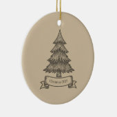 Rustic Wooden Tree Illustration Christmas Decor Keramik Ornament (Rechts)