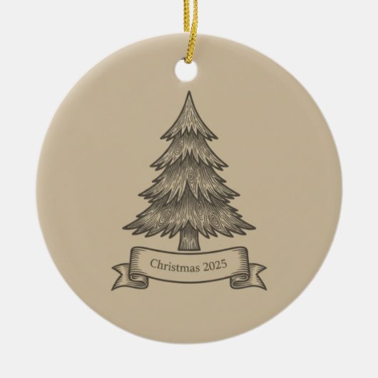 Rustic Wooden Tree Illustration Christmas Decor Keramik Ornament (Vorne)