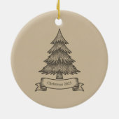 Rustic Wooden Tree Illustration Christmas Decor Keramik Ornament (Hinten)