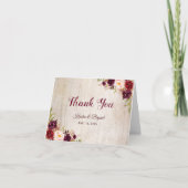 Rustic Woodgrain Look Burgundy Floral Vielen Dank Dankeskarte (Vorderseite)